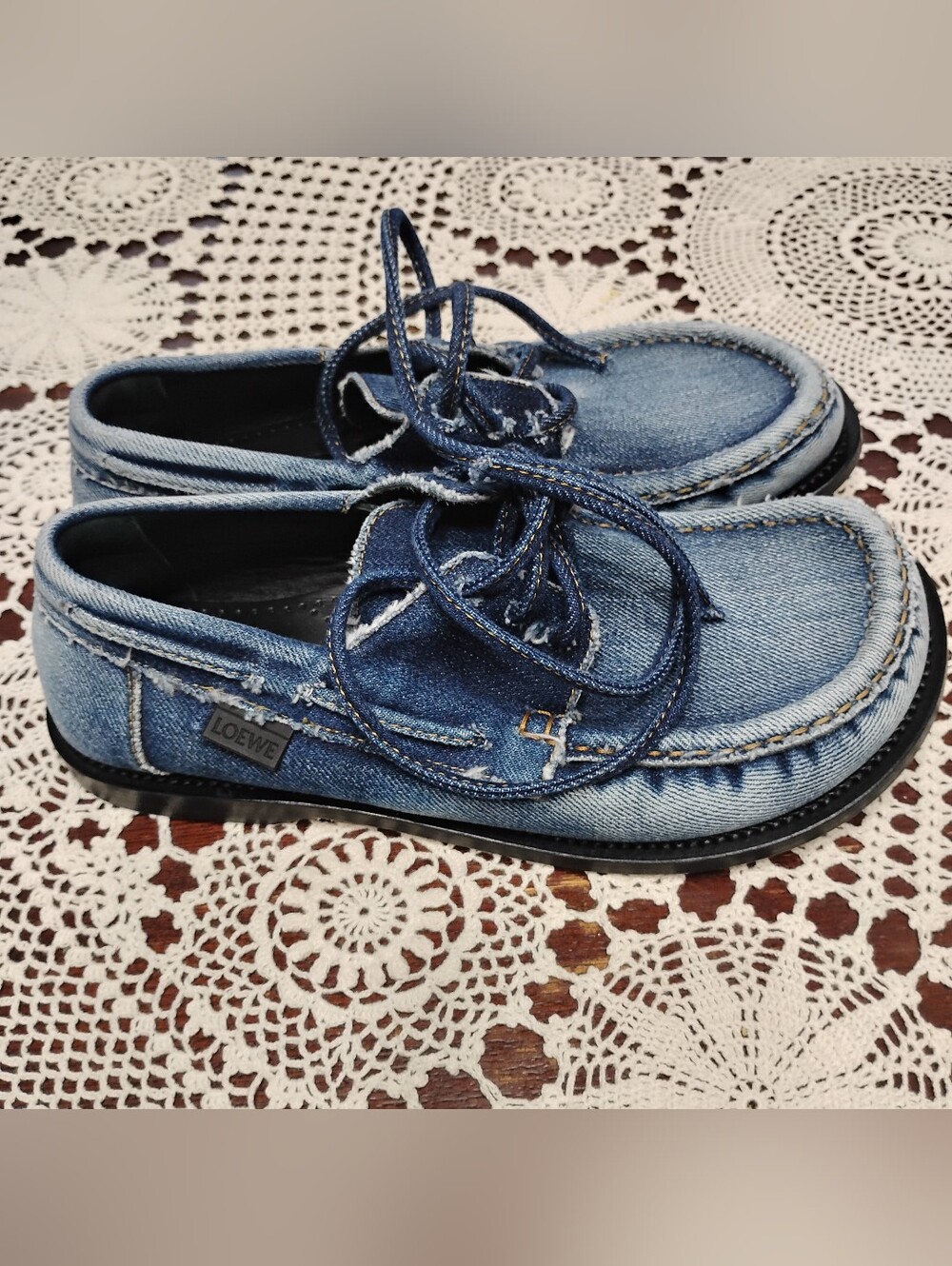 NWOB Loewe Campo Denim Boat Shoes - Blue Mens Sz 8